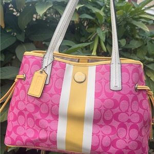 Vintage Coach Signature Stripe Carryall Tote